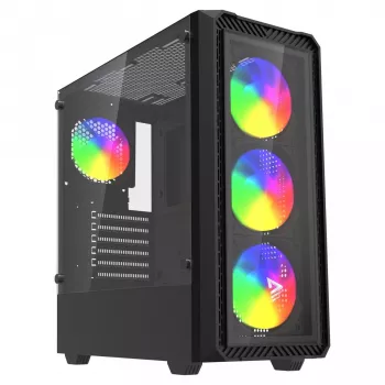 PC Cube Gehäuse SAVIO Noctis Glass RGB — Schwarz, ATX/Micro-ATX, 210×410×450 mm, 3×120 mm Frontlüfter