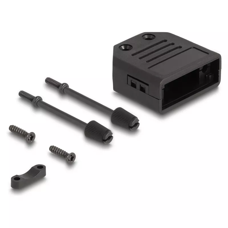Kabelgehäuse DELOCK D-Sub-Gehäuse für 9-polig Stecker/Buchse, Kunststoff mit Zugentlastung, 33,3×33,8×14,8 mm, schwarz