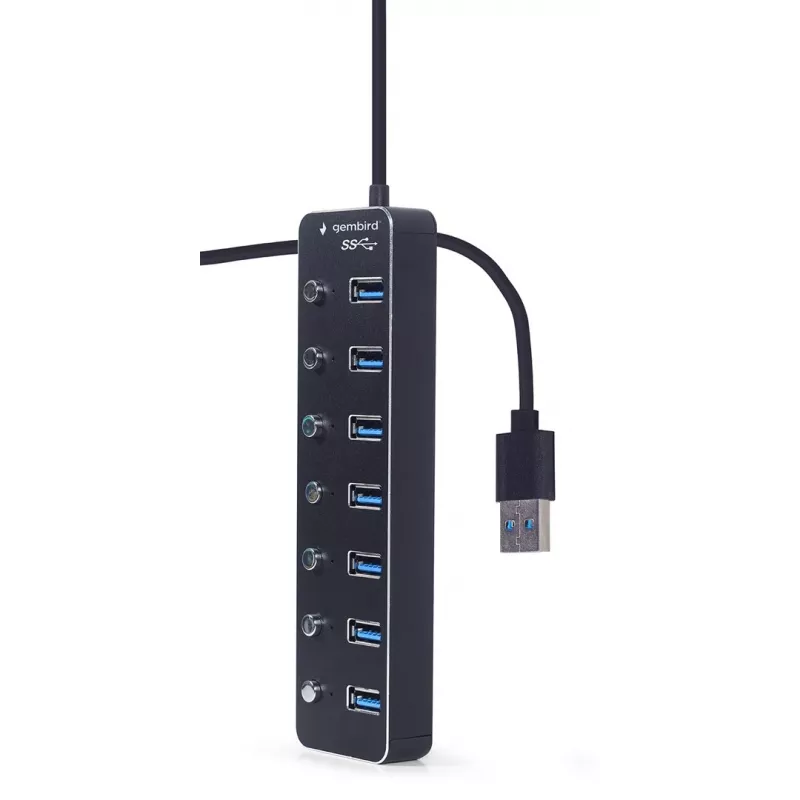 USB-Hub Gembird UHB-U3P7P-01, 7-Port USB 3.2 Gen 1 (Typ-A), 0,24 m Kabel, schwarz