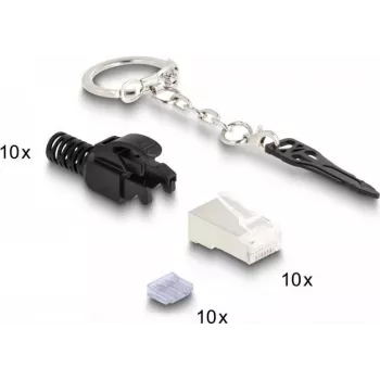 DeLOCK RJ45 Modularstecker Cat.6A verriegelbar 10 Stück Set Schwarz Metallic Stecker