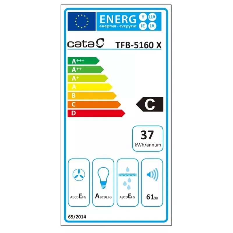 CATA | Dunstabzugshaube | TFB-5160 X | Teleskopisch | Energieeffizienzklasse C | Breite 59,5 cm | 300 m³/h | Mechanisch | CSLED | Edelstahl