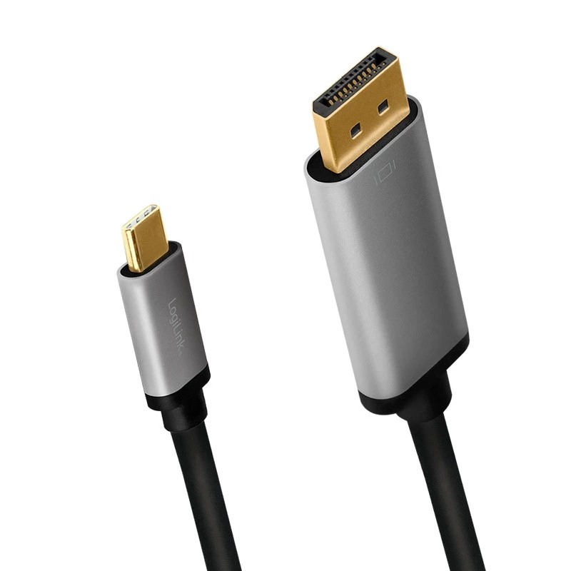 LogiLink CUA0100 Kabeladapter DisplayPort USB 3.2 Gen1 Type-C 1,8m Schwarz Grau
