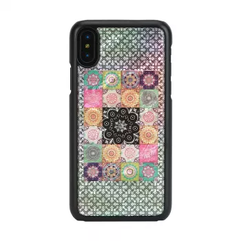 Smartphone-Hülle iKins für iPhone XS / XS S — Flower Garden-Design, schwarz