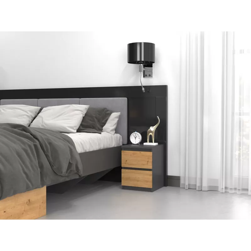 Nachttisch Topeshop M2 ANTRACYT/ARTISAN 2 Schubladen Anthrazit Eiche Holz