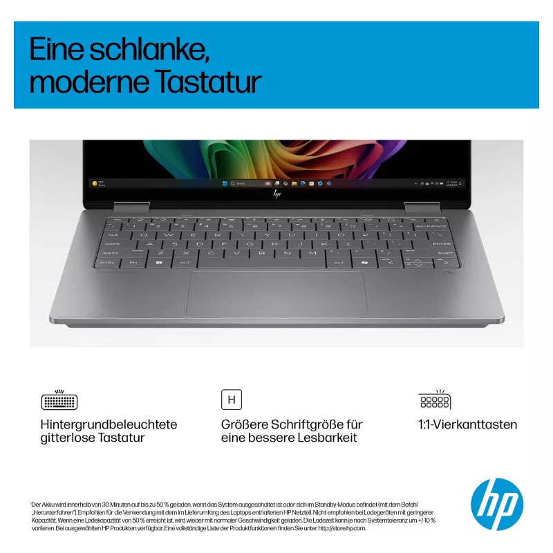 HP OmniBook X Flip Next Gen AI Laptop 14-fm0056ng - Flip-Design - Intel Core Ultra 5 226V / 2,1 GHz - Win 11 Home - Arc Graphics 130V - 16 GB RAM - 512 GB SSD NVMe - 35,6 cm (14)