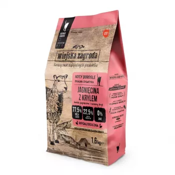Trockenes Katzenfutter wiejskazagroda Lamm mit Krill 400 g – ausgewachsene Katzen, 44 % Protein, 15 % Fett, 6 % Feuchtigkeit