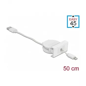 Kabel DeLOCK Easy 45 Modul USB 2.0 Einziehbares Kabel USB Typ-A auf 8 Pin Lightning Buchse weiß