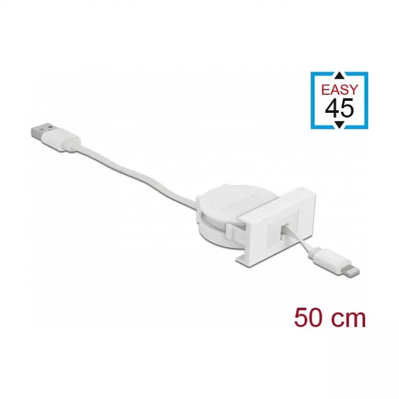 Kabel DeLOCK Easy 45 Modul USB 2.0 Einziehbares Kabel USB Typ-A auf 8 Pin Lightning Buchse weiß