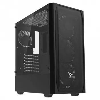 PC-Gehäuse SAVIO Noctis Flow — Cube Mini‑ITX/Micro‑ATX/ATX, 3x120mm vorne, 1x120mm hinten, 2x3,5 Zoll + 3x2,5 Zoll Einschübe, gehärtetes Glas