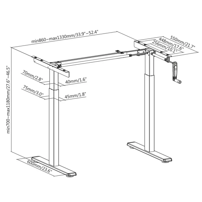 Manuell höhenverstellbarer Schreibtisch MACLEAN MC-790NG — max. Belastung 60 kg, max. Höhe 120 cm
