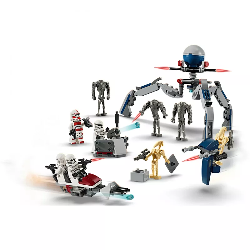 LEGO Star Wars Clone Trooper & Battle Droid Battle Pack Bau-Spielzeug für Kinder mit Speeder Bike Fahrzeug, 4 Minifiguren und 5 Figuren, Geschenk für Jungen