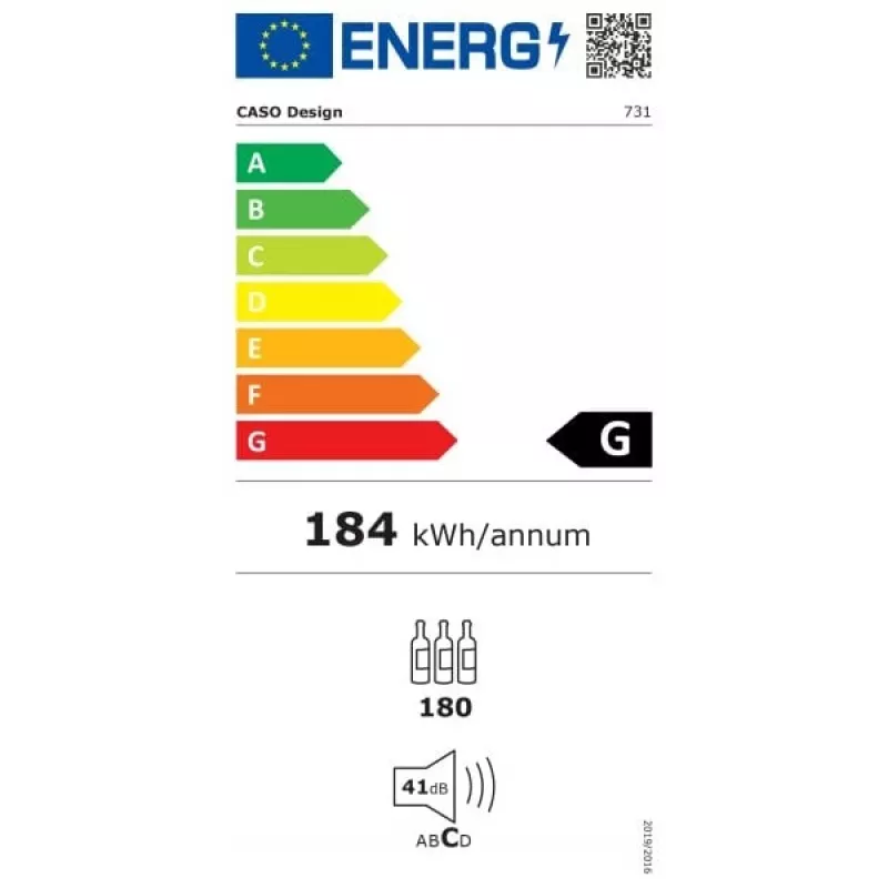 Caso | Smart Wine Cooler | WineExclusive 180 | Energieeffizienzklasse G | Vitrinenkühler | Freistehend | Flaschenkapazität 180 Flaschen | Kühltyp Kompressortechnik | Schwarz