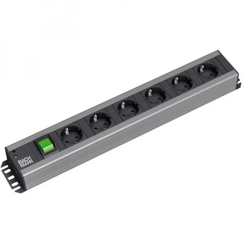 Stromverteilereinheit Bachmann 300.003 6 AC-Steckdosen 2U Schwarz Grau