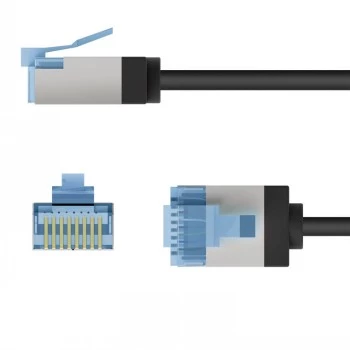 Goobay Ultra-Flexibles CAT 6A Patchkabel schlank U/FTP schwarz - extra-kurzer Stecker (74316)