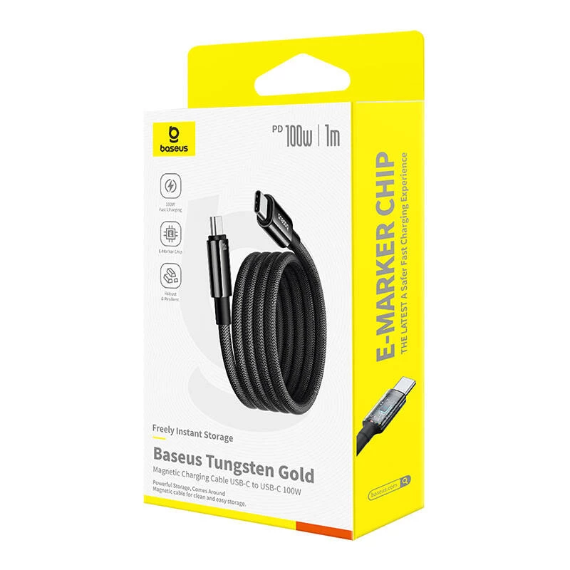 USB-C-auf-USB-C-Ladekabel Baseus Tungsten Gold 100W 1 m, schwarz, Nylon