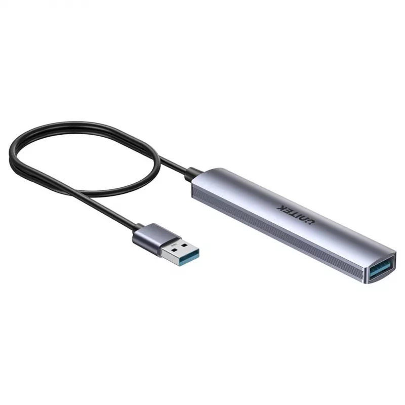USB-Hub Unitek H1208CGY01 — 4-Port USB 3.0 (5 Gbit/s), abwärtskompatibel mit USB 2.0, Aluminium