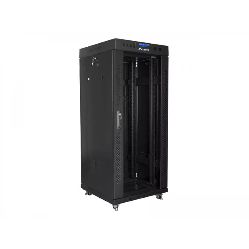 Freistehendes Rack LANBERG FF01-6627-12BL 19 Zoll 27HE 600x600 mm Glastür, 800 kg Tragfähigkeit