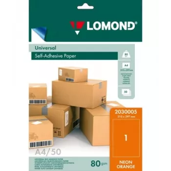 Lomond selbstklebende Papier-Universaletiketten, 1/210x297, A4, 50 Blatt, Orange neon