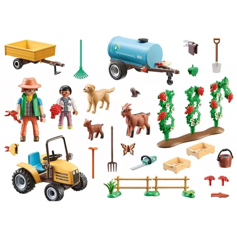 Playmobil 71442 Country: Traktor mit Anhänger und Wassertank – Frische Ernte auf dem Bauernhof – Spielerisch die Umwelt kennenlernen – Fantasievolles Rollenspiel