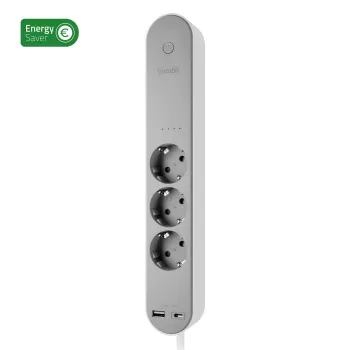 Power extension strip Hombli HBPO-0108 — 3× Type E AC outlets, 230V 16A, indoor, white/Grau
