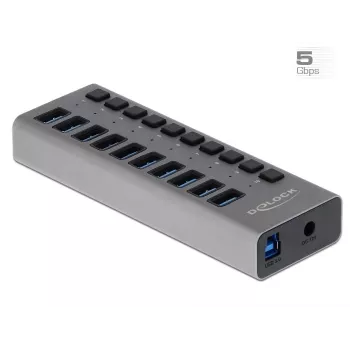 DeLOCK Externer 5 Gbps USB-Hub mit 10 Ports + Schalter