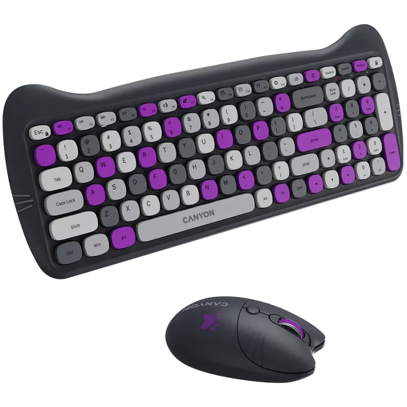 Kabelloses Tastatur- und Maus-Set CANYON HSET-W6 Kitty Edition – violett