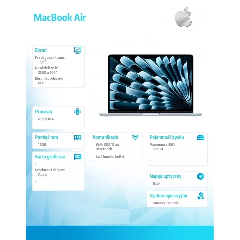 Apple MacBook Air 13 Zoll: M4 Chip mit 10-Core CPU und 8-Core GPU, 16 GB, 256 GB SSD – Himmelblau