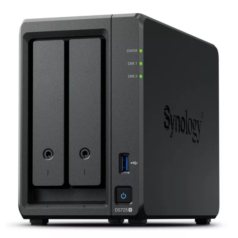 NAS Synology DiskStation DS725+ 2-Bay Ryzen R1600 4GB DDR4 ECC, 2.5GbE, 2x M.2, RAID-Unterstützung, 0TB, Schwarz
