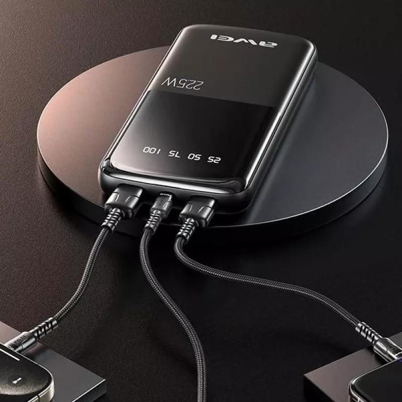 Awei PowerBank P10K 10000 mAh 22,5W Schwarz/Schwarz (10000mAh, 22W, 22,50Wh), Powerbank, Schwarz