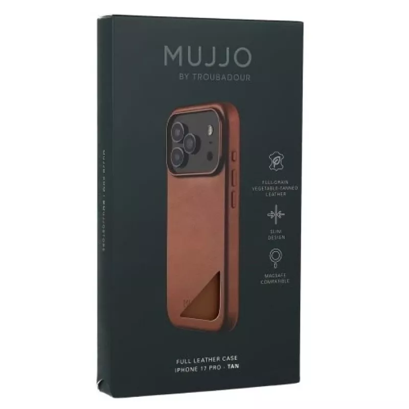 Mujjo Full Leder Case MagSafe Case für iPhone 17 Pro Braun