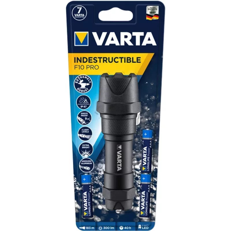 Handtaschenlampe Varta INDESTRUCTIBLE F10 PRO Schwarz 6W 300lm IP67