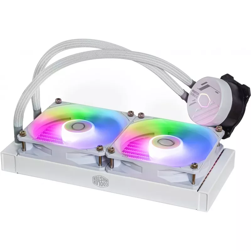 Flüssigkeitskühlungsset Cooler Master MasterLiquid 240L Core ARGB Weiß — 240-mm-Radiator, 120-mm-Lüfter, unterstützt LGA1700/AM5/AM4 und ältere Sockel