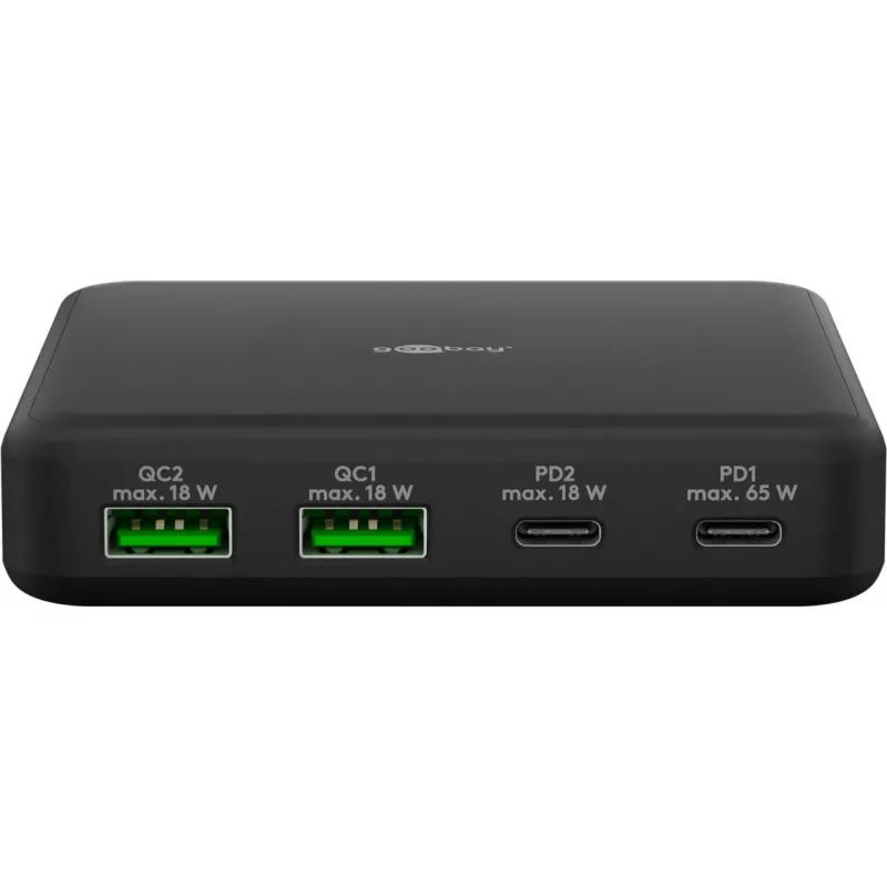 GOOBAY Multiport USB-C PD GaN Tischladegerät 65 W, schwarz