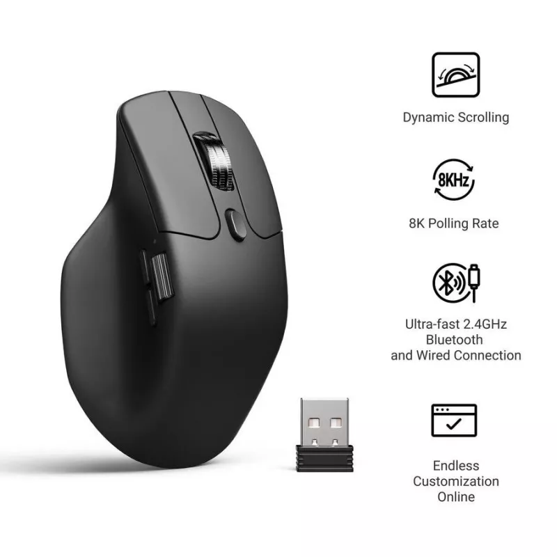 Maus Keychron M6 Rechtshändig Universal — Optisch, RF Wireless + Bluetooth + USB-C, 30000 DPI, Schwarz