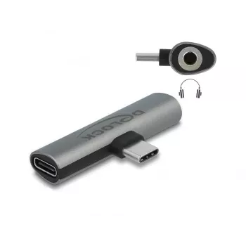 DeLOCK 64186 Kabel-Adapter USB Typ-C auf USB Typ-C + 3,5 mm Grau