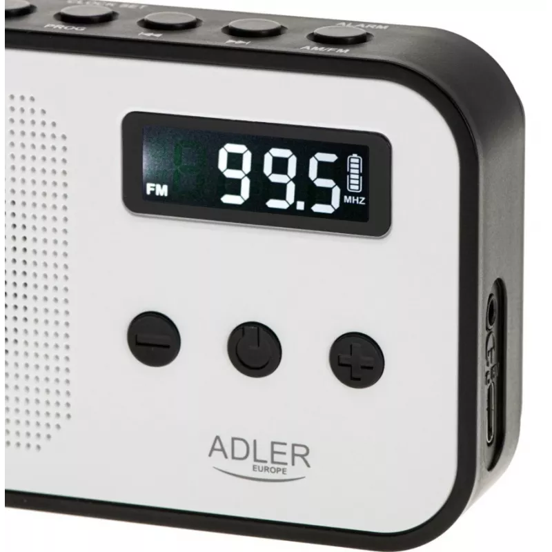 Tragbares Digitalradio Adler AD 1907 — UKW/MW, digitaler Tuner, Wecker, USB-C, 600 mAh Akku, LCD, 20 Senderspeicher, Teleskopantenne