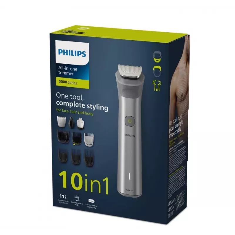 Philips All-in-One Trimmer MG5920/15 Series 5000, Stainless steel, 0.5 mm, 1.6 cm, 1 mm, Beard, Ear, Nose, Batterie