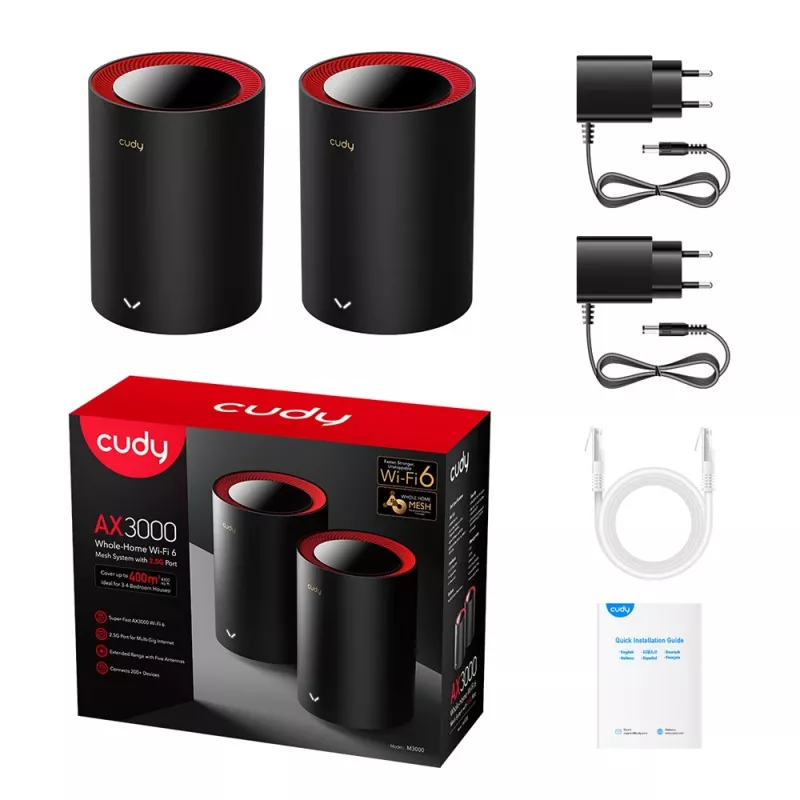 Cudy M3000 2er-Pack Dualband (2,4 GHz / 5 GHz) Wi-Fi 6 (802.11ax) Schwarz, Rot 1 Intern