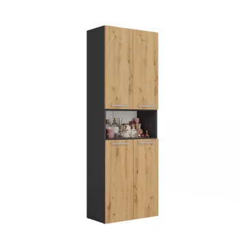 Badezimmerschrank Top e Shop NEL 2K DK ANT/ART KP – Graphit/Eiche, freistehend, 600×300×1740 mm, 3 Regalböden