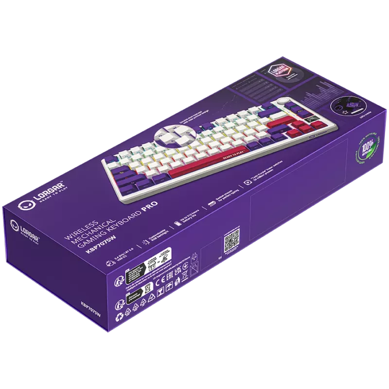 LORGAR KBP7075W, Kabellose 75% Mechanische Gaming-Tastatur Pro, Weiß, EN-Layout