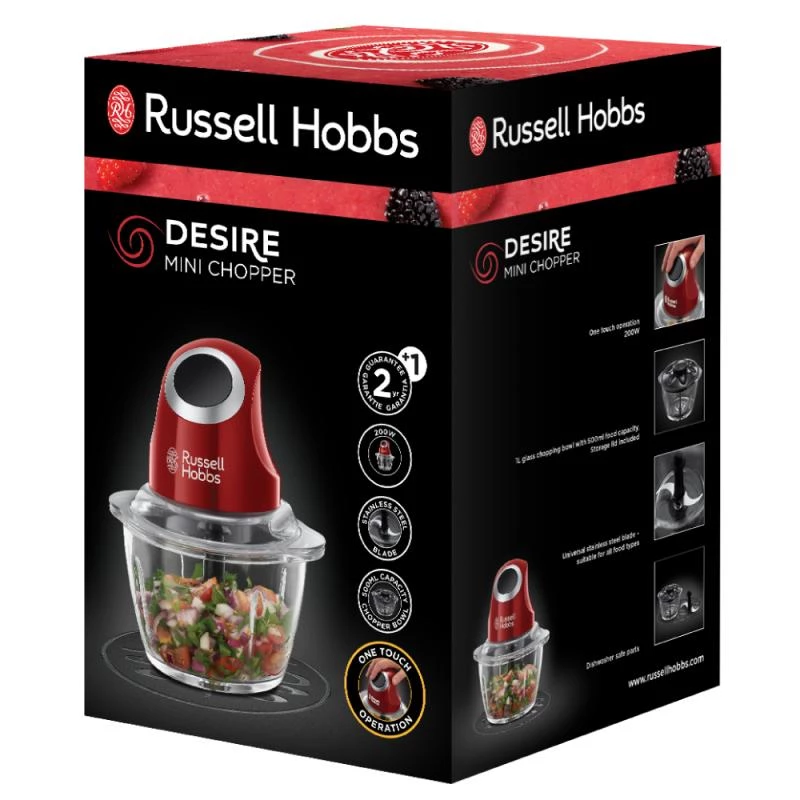 Elektrischer Zerkleinerer Russell Hobbs 24660-56 — 1 L Glasschüssel, 200 W, rot