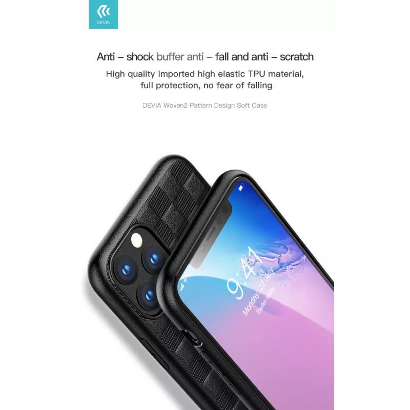 Softcase Devia Woven2 für iPhone 11 Pro – gewebte Textur, schwarz