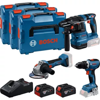 18V Professional Set, GBH 18V-22 + GSR 18V-65 + GWS 18V-8 Professional, Werkzeugset Blau, 2x Li-Ion Akku 5,0Ah, in 3 L-BOXXen