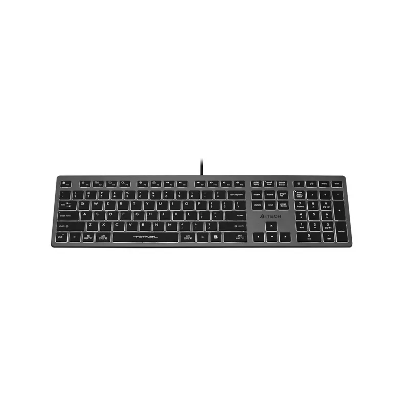 Kabelgebundene A4Tech-Tastatur FX60H USB QWERTY – Full-Size 100%, hintergrundbeleuchtet weiß, grau, USB-Hub