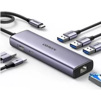 Ugreen 15598 USB 3.2 Gen 1 Type-C Hub HDMI RJ-45 USB 3.0 Silber