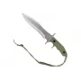 Feststehendes Messer Cinema Classic CC-H5 Rambo V — Überlebensmesser, Stahlklinge 230 mm, Gesamtlänge 385 mm, grüner Polymergriff, Lederscheide