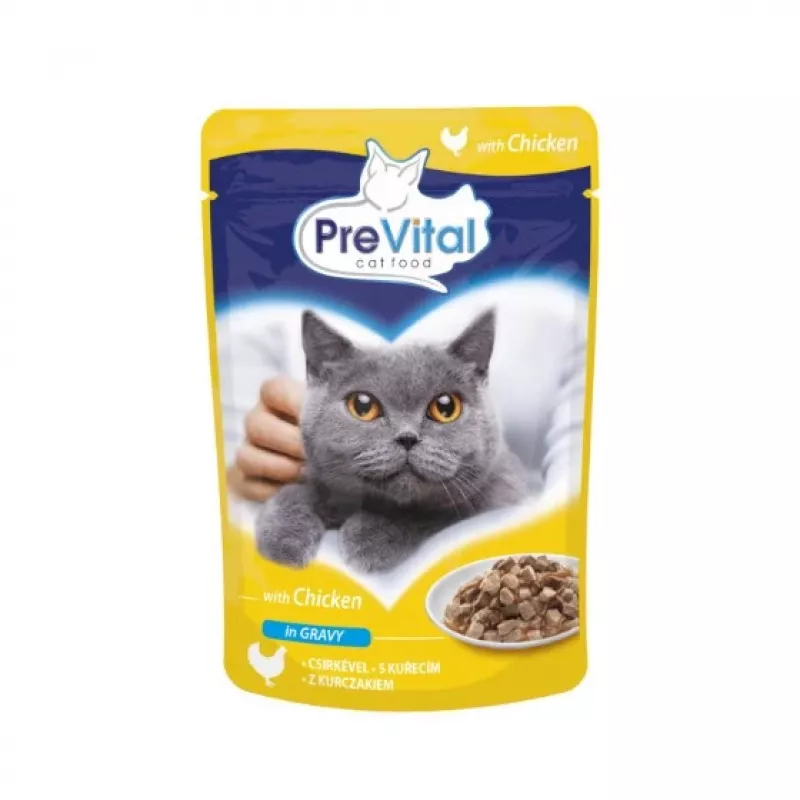 Nassfutter für Katzen PREVITAL Cat Food Mix 4 Sorten — Huhn, Kalb, Lachs, Geflügel, 96 x 100 g Beutel (9,6 kg, adult)