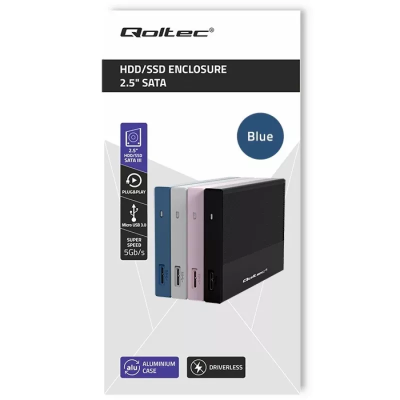 Externes 2,5 Zoll SSD/HDD-Gehäuse QOLTEC 52276 USB 3.0 SATA bis zu 2 TB