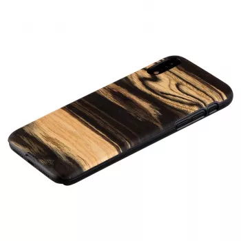 Handyhülle man and wood für iPhone XR — weiß Ebenholz schwarze Holzrückseite, schützende Schale