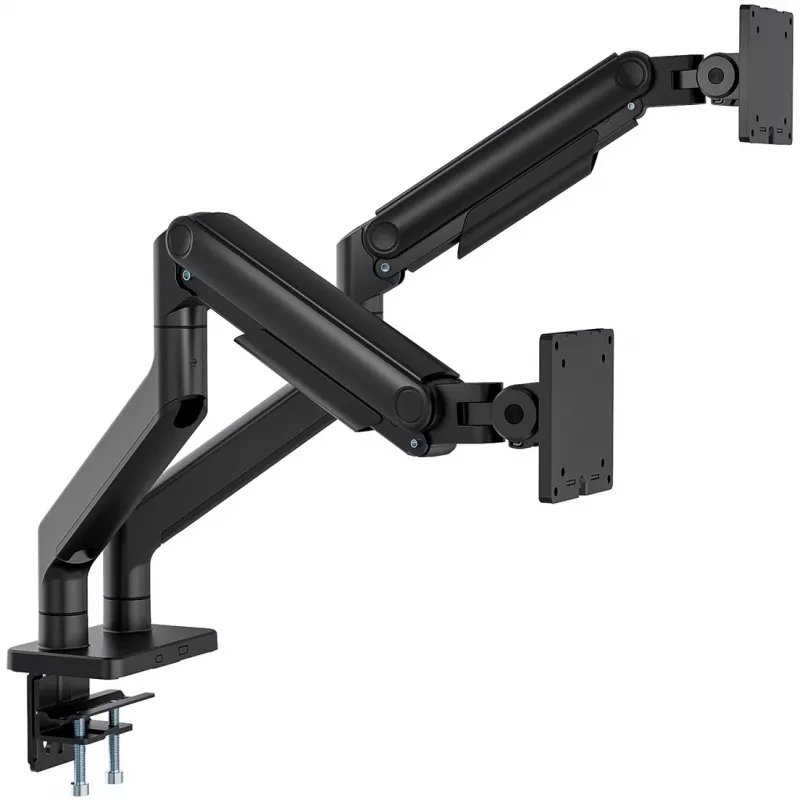 DIGITUS Dual-Monitorhalterung für 2×45 Zoll Bildschirme, Tischklemme, 2×20 kg, VESA 75×75–100×100, Neigung -20–50°